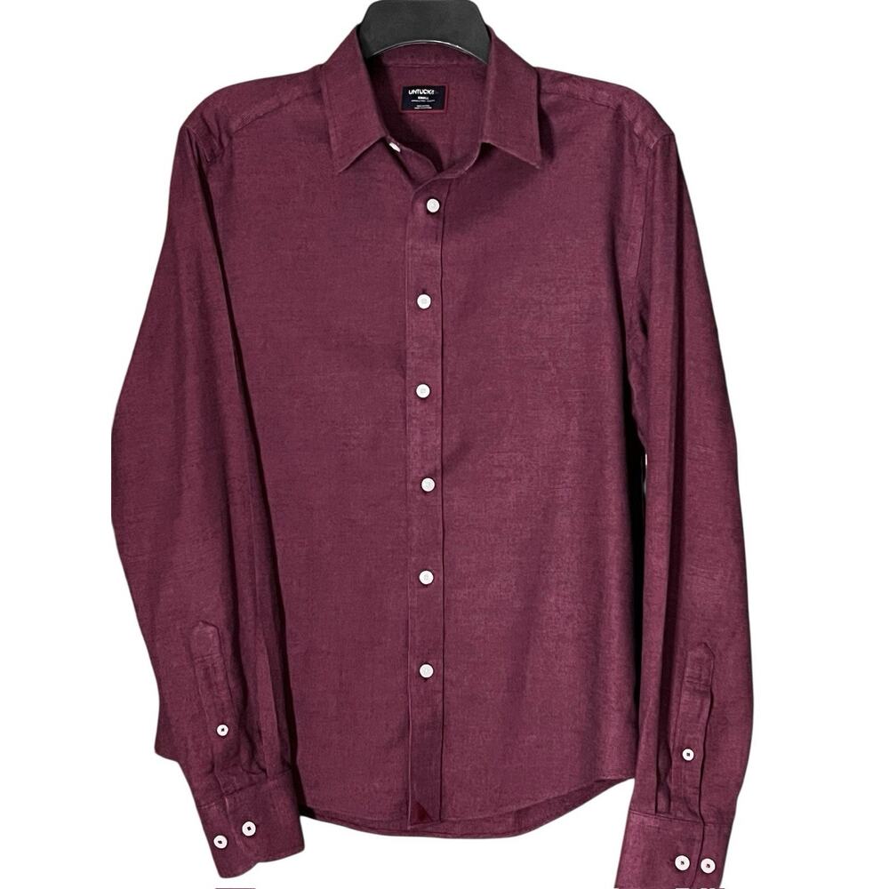 UNTUCKIT BURGUNDY RED W BLACK COTTON WRINKLE FREE SLIM FIT SHIRT S / SMALL